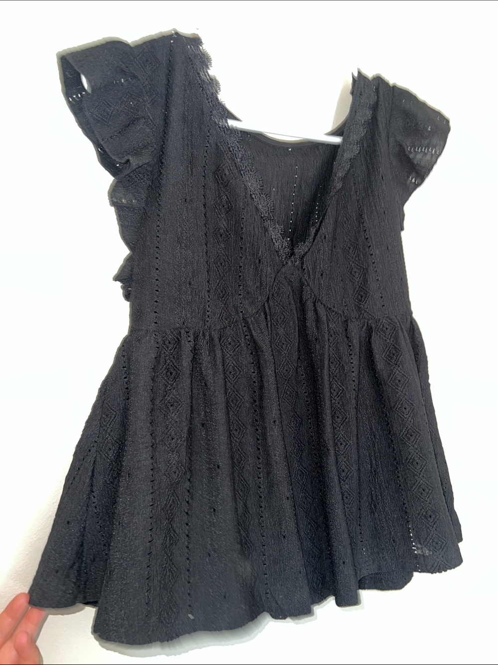 Black Eyelet Flutter Sleeve Babydoll Top